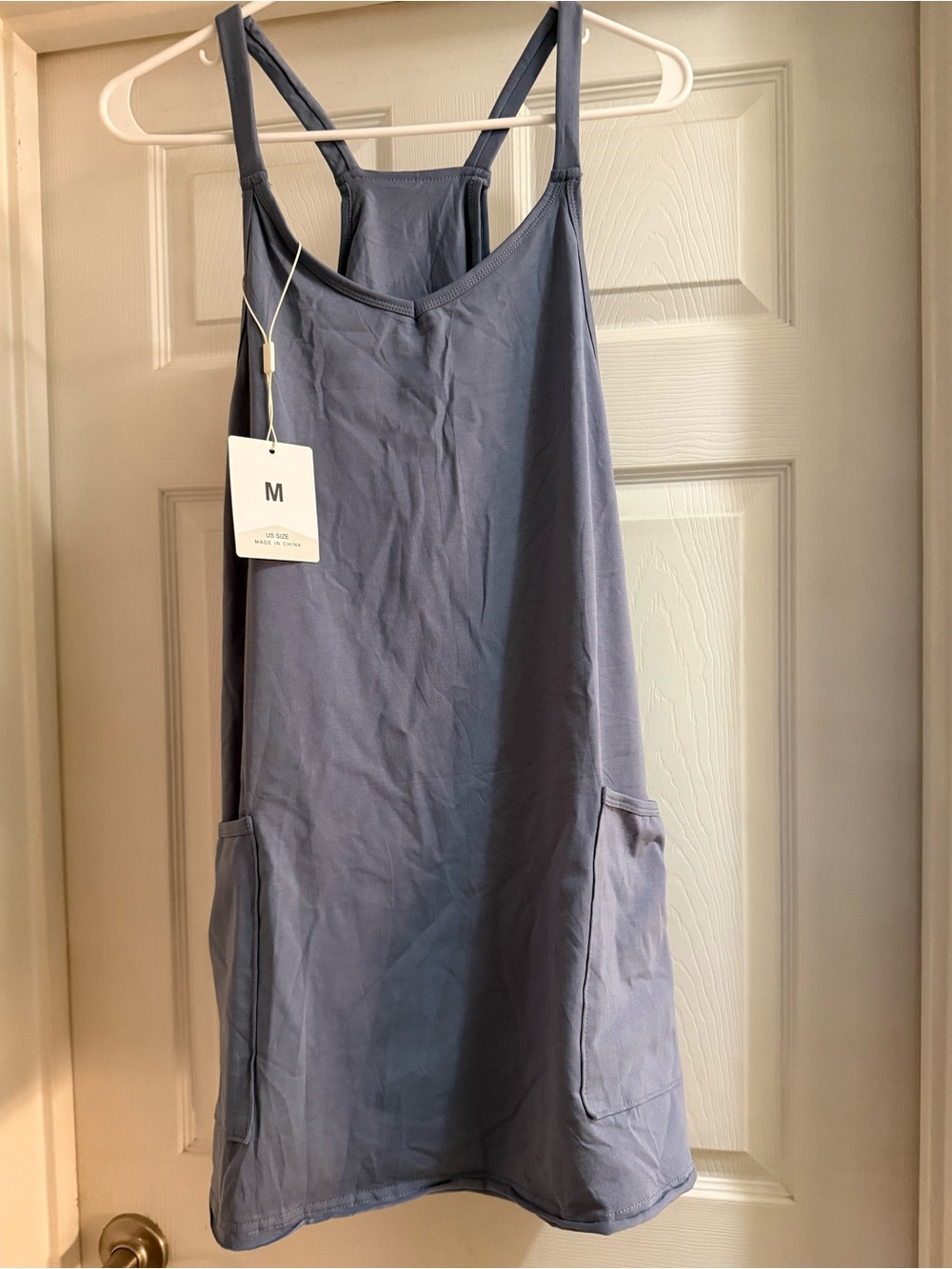 Sleeveless Pullover Pocket Dress/Romper in Dusty Blue-shorts underneath